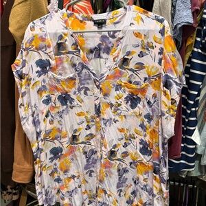 Torrid Floral Button-Up Blouse - Purple and Yellow